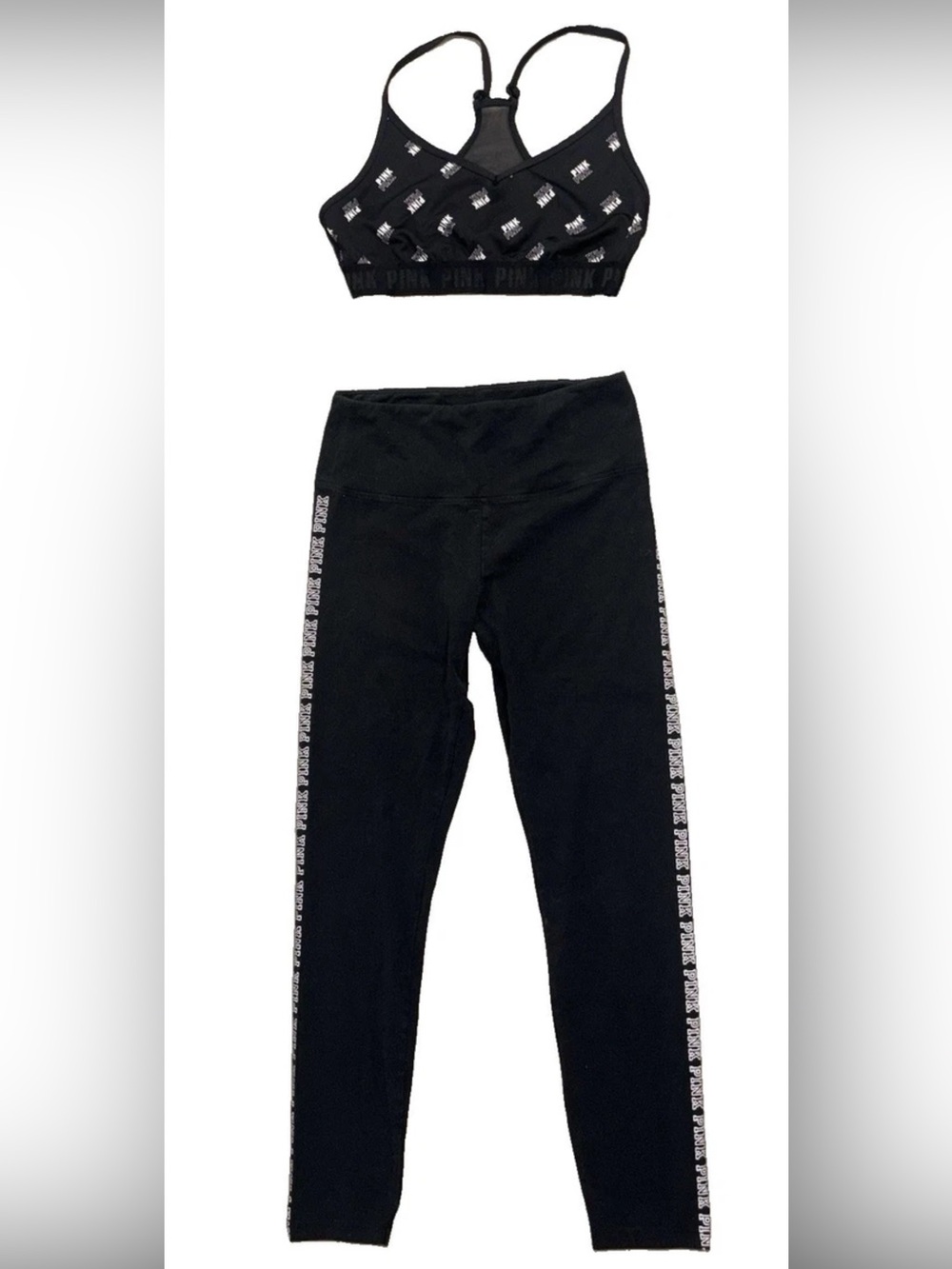 Pink Victoria’s Secret Athleisure 2 Pc Spellout Set Leggings Sports Bra SZ.L-XL